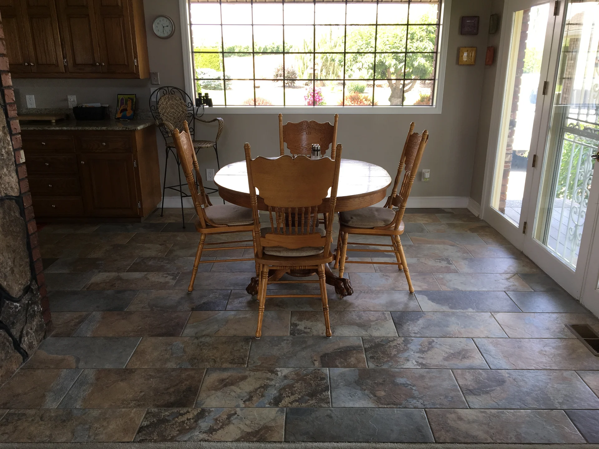 Stone tile flooring in a kitchen
